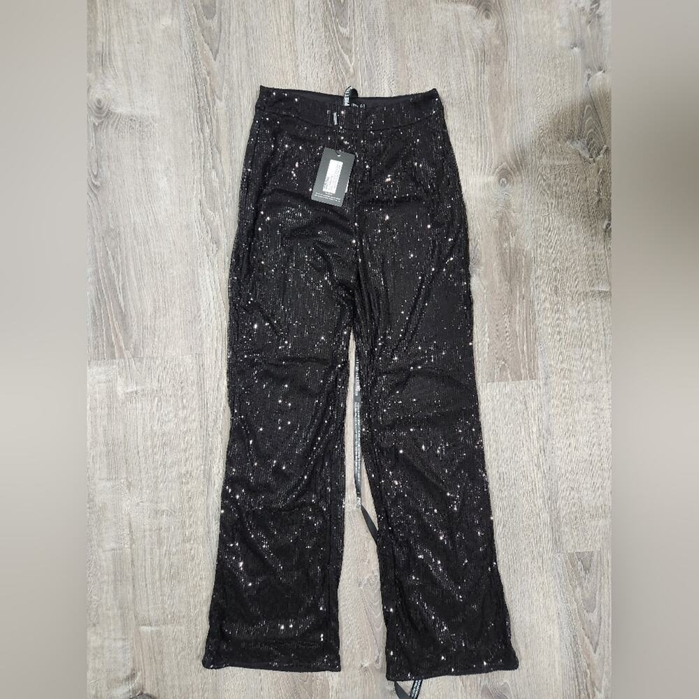 Nwt Prettylittlething All around Sequin Wide-Leg Pants sz 6